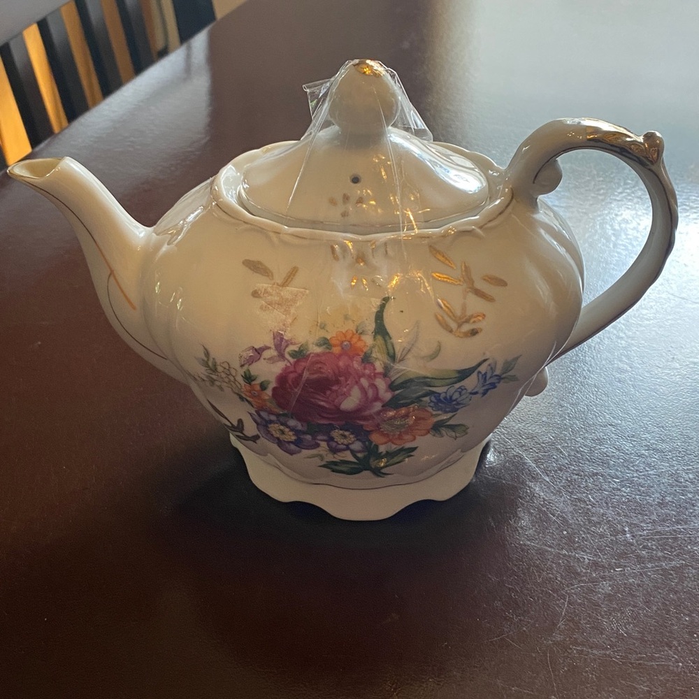 Vintage Floral Teapot with Gold Details